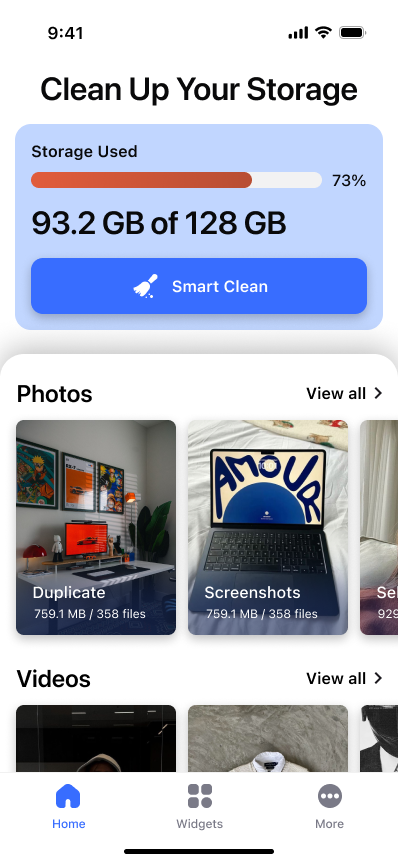 Cleaner – AI Photo Storage app home screen screenshot